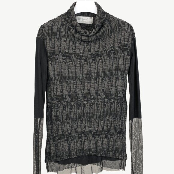 Art Point Black Grey Abstract Design Mesh Detail Long Sleeve Top - Picture 1 of 9